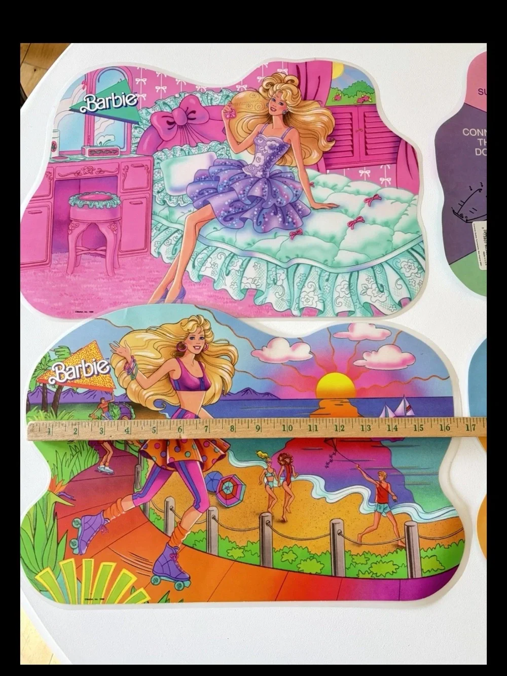 4 VINTAGE BARBIE PLACEMATS DOUBLE SIDED 1988 Mattel Vintage Barbie Party 17x12”